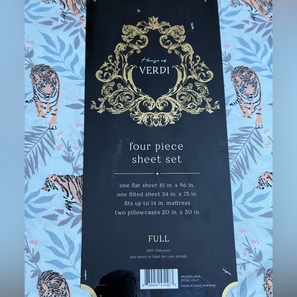 Verdi Tiger Jungle Safari Pattern Palm Trees Polyester FULL Sheet Set 4pc - Picture 5 of 6
